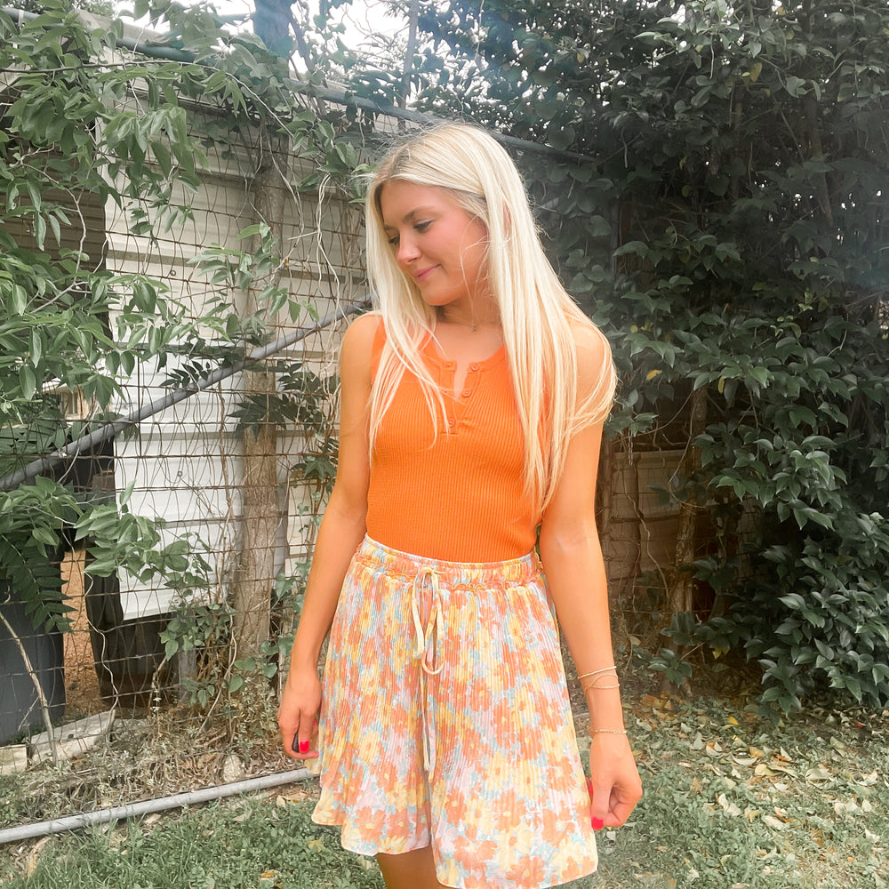 
                      
                        Pleated Floral Shorts - Orange
                      
                    