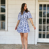 Blue Floral Belt Dress