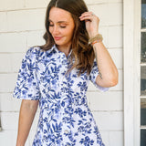 Blue Floral Belt Dress