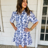Blue Floral Belt Dress