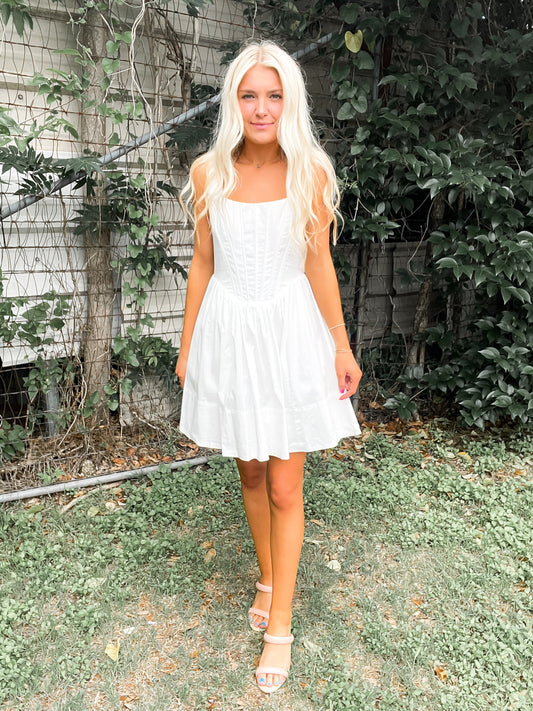 Bouffant Pleated White Dress