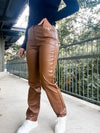 Vegan Leather Pants - chestnut