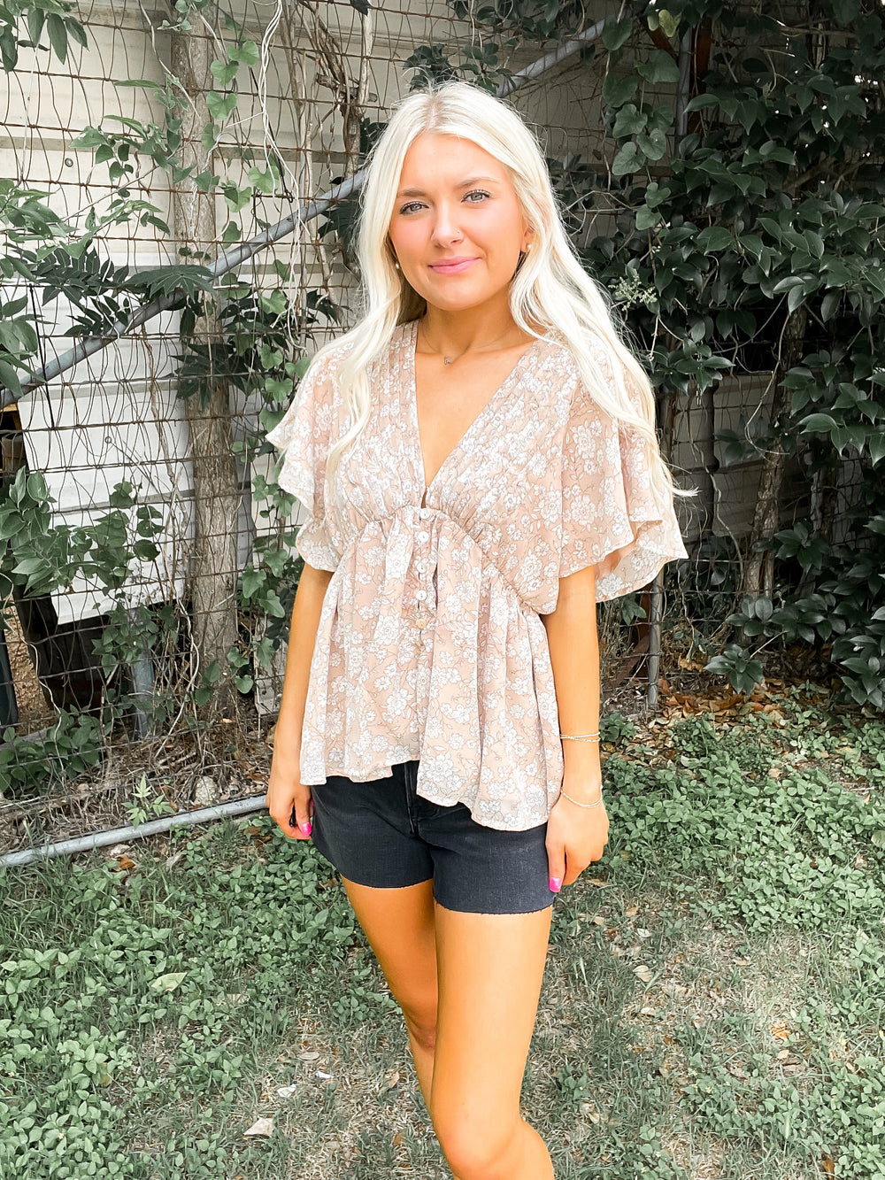 Soft Floral Cross Blouse