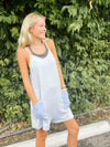 Terry Strip Romper - Light blue