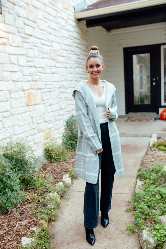 Plaid Hooded Cardigan